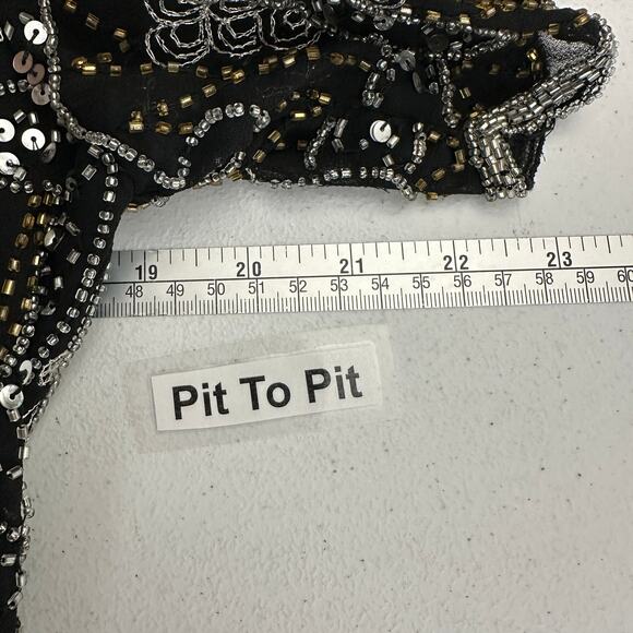 Odeon Women Sz 8 Beaded Sequin Evening Top Black Gatsby Art Deco Party Scalloped - Picture 6 of 8